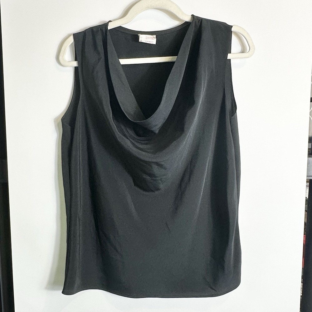 Vtg Tan Jay by Nygard Cowl Neck Shell Blouse Black Sleeveless Womens Sz 12‎ USA